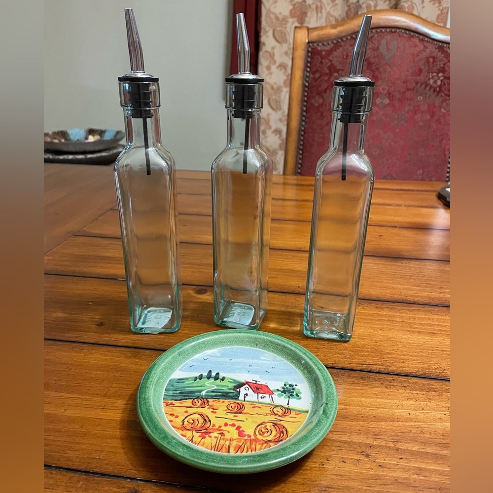 Table Decor - three bottles and small Italian plate